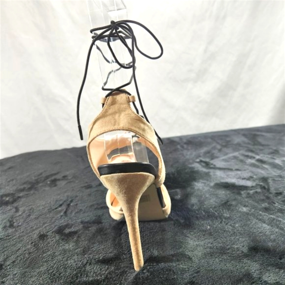 Red Cherry Nude With Black Elastic Wrap Sandals With 4 1/2" Stiletto Heels - Picture 6 of 6